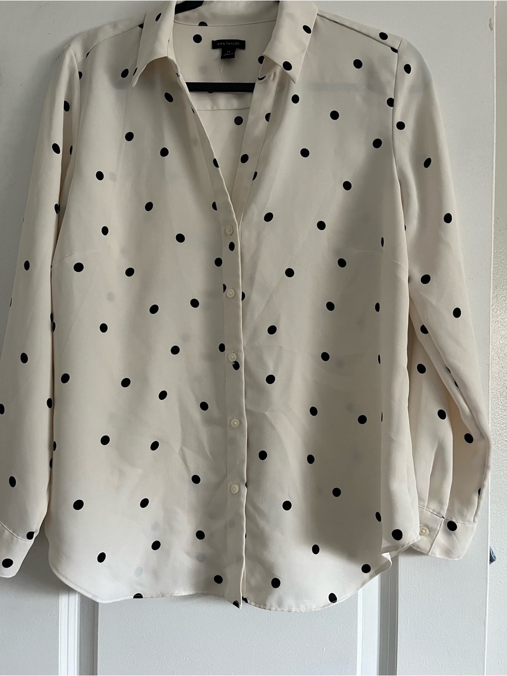 Ann Taylor White Blouse with Black Polka Dots
